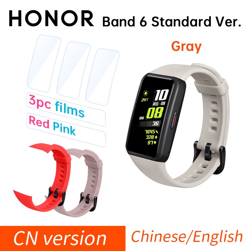 Honor Band 6 Global / CN Version Smartband Bracelet AMOLED Color Touchscreen Blood Oxygen SpO2 Heart Rate Sleep Swim Waterproof: CN Std Gray pink r