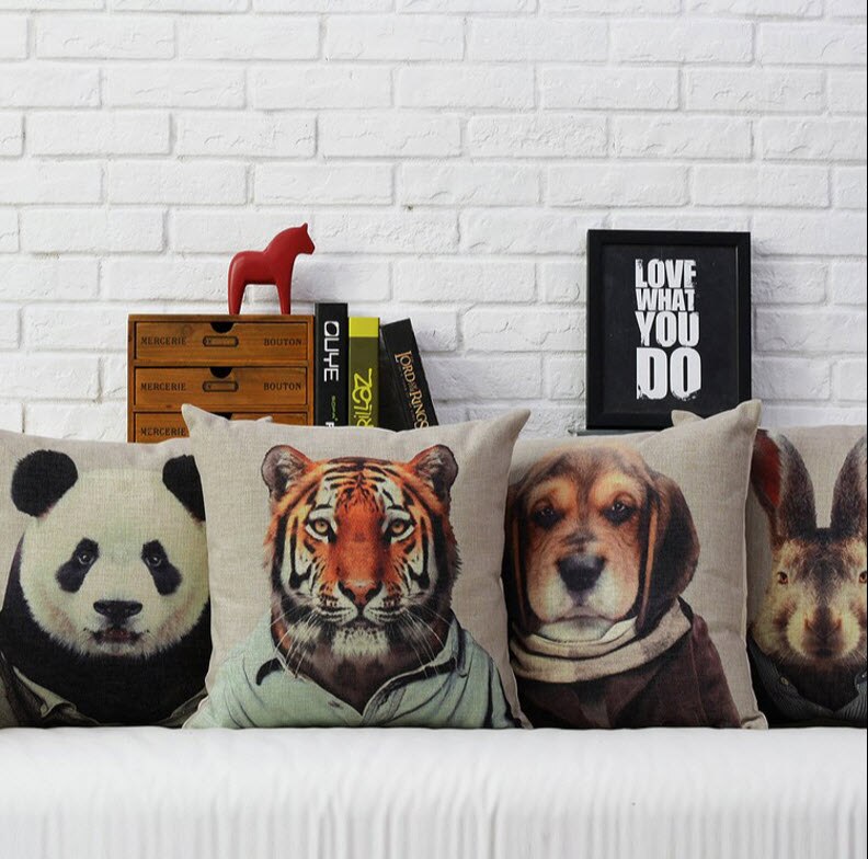 Mode Dier Panda Tijger Konijn Hond Cool Gooi Massager Decoratieve Vintage Kussensloop Kussen Thuis Decoratie