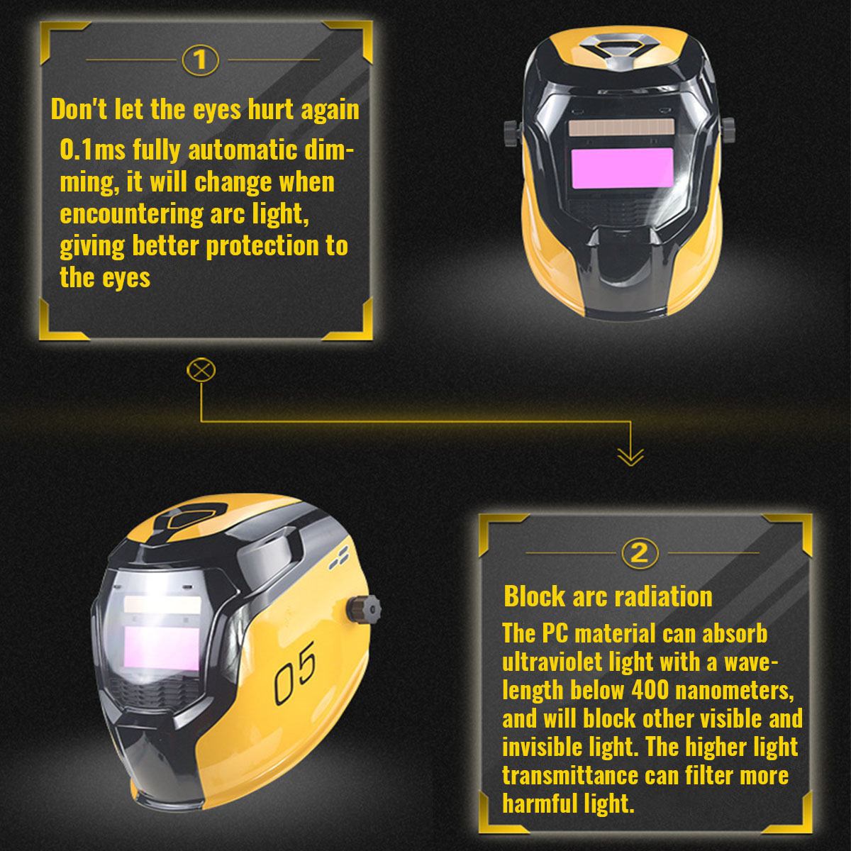 Solar Auto Darkening Welding Helmet Adjustable Shade DIN 9-13 Rest DIN 4 Welding Visor Mask Large View Area Arc Tig Mig Welders