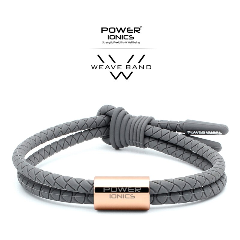 Power Ionics WEAVE BAND Unisex Waterproof Ions and Germanium Sports Bracelet Free Lettering: Gray-RoseGold Ring