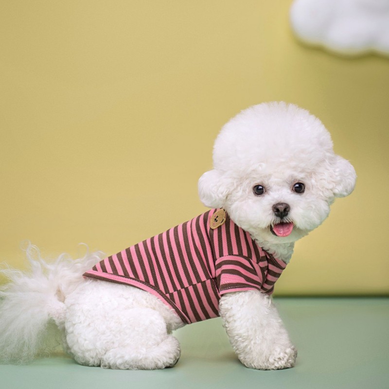 Bear Print Sriped Dog Vest Summer Dog Clothes Puppy T-Shirt Cotton Girls Dog Costume Chihuahua Bichon Frise Clothing Dog Apparel: S / black