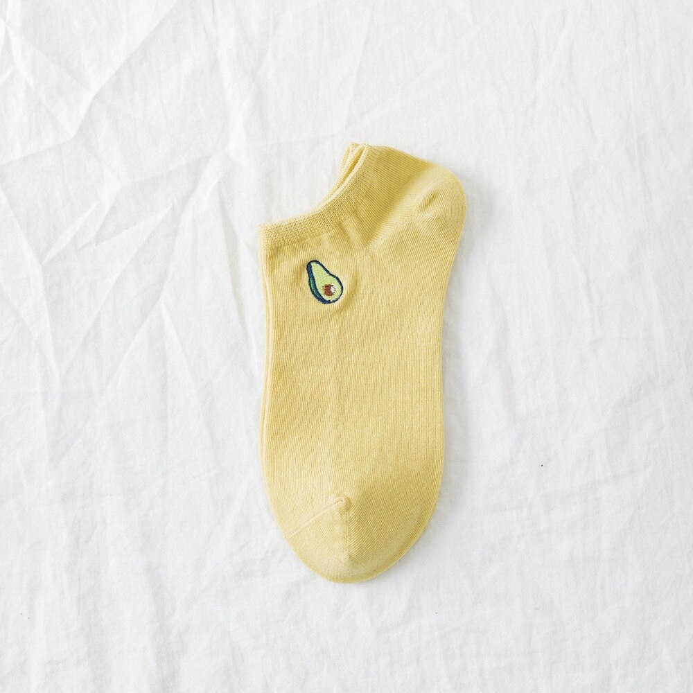 Cute Women Cotton Cartoon Fruit Ankle Socks Summer Japanese Avocado Cute Boat Socks Casual Soft Girls Short Socks: avocado sock A