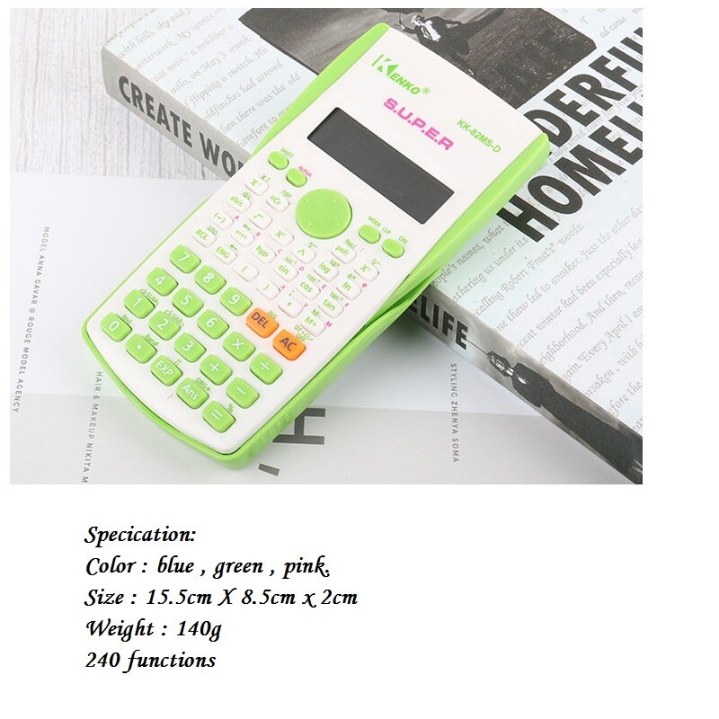 Digital Scientific Calculator 240 Functions Statistics Mathematics 2Line Display 82MS for student school maths Exam