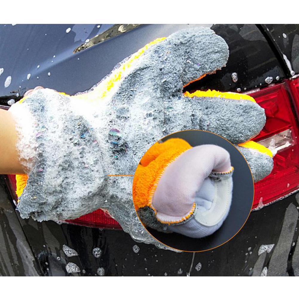 Doppel-seitige Korallen Vlies 5-Finger Handschuhe Multi-funktion Reinigung Handschuhe