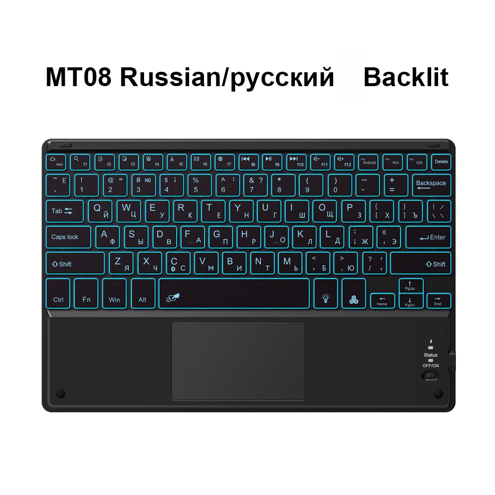 Avatto Russisch/Spaans/Engels 10.1 Inch Backlight Tablet Toetsenbord Met Touchpad Bluetooth Toetsenbord Voor Android, Windows, ios: MT08 Russian Version