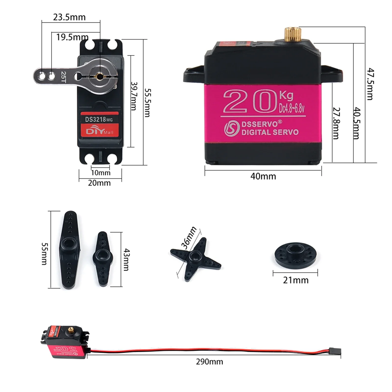 Servo de 20KG DS3218 / PRO 180 Servo de alta velocidad de 270 grados Servo Digital de engranaje de Metal resistente al agua Servo RC para coches RC a escala 1/8 1/10
