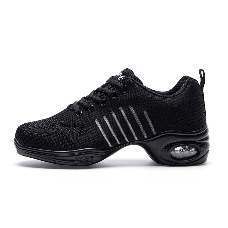 Danssneakers Dames - Ademend Mesh Bovenwerk, Zachte PU Zool, Veters Jazz Modern Dansschoenen: Zwart / 7