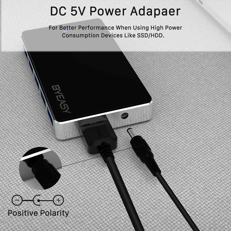 Byeasy UH-74 Hub 7-Port Usb 3.0 Hub Powered Usb 3.0 Splitter Met 5V2A Power Adapter 5Gbps