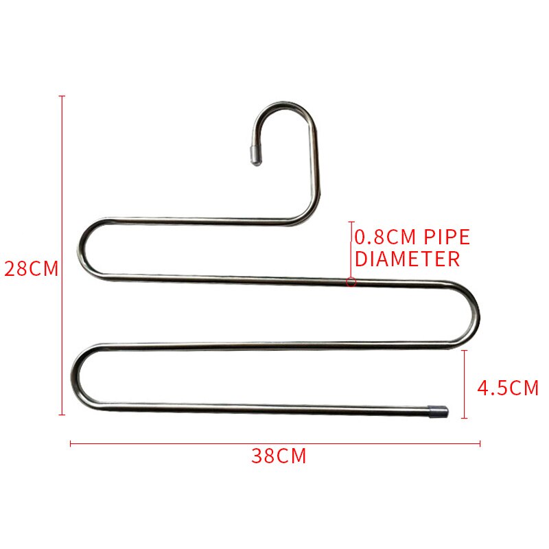 5 couches en acier inoxydable cintres S forme pantalon cintres de rangement vêtements support de rangement multicouche stockage tissu cintre 1PC: 38x28cm silver