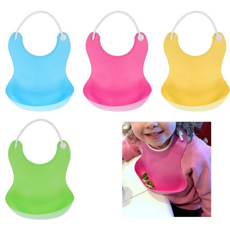 Babero suave impermeable de silicona para bebé, recogedor de migas enrolladas lavable, para alimentación, TPE, compacto, seguridad atractiva