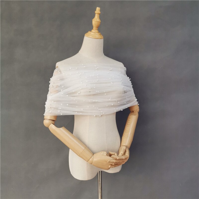 Sheer Bolero Jacket Pearl Beaded Shawl Ruched Wedding Wrap Women Shrug Lace Up Back