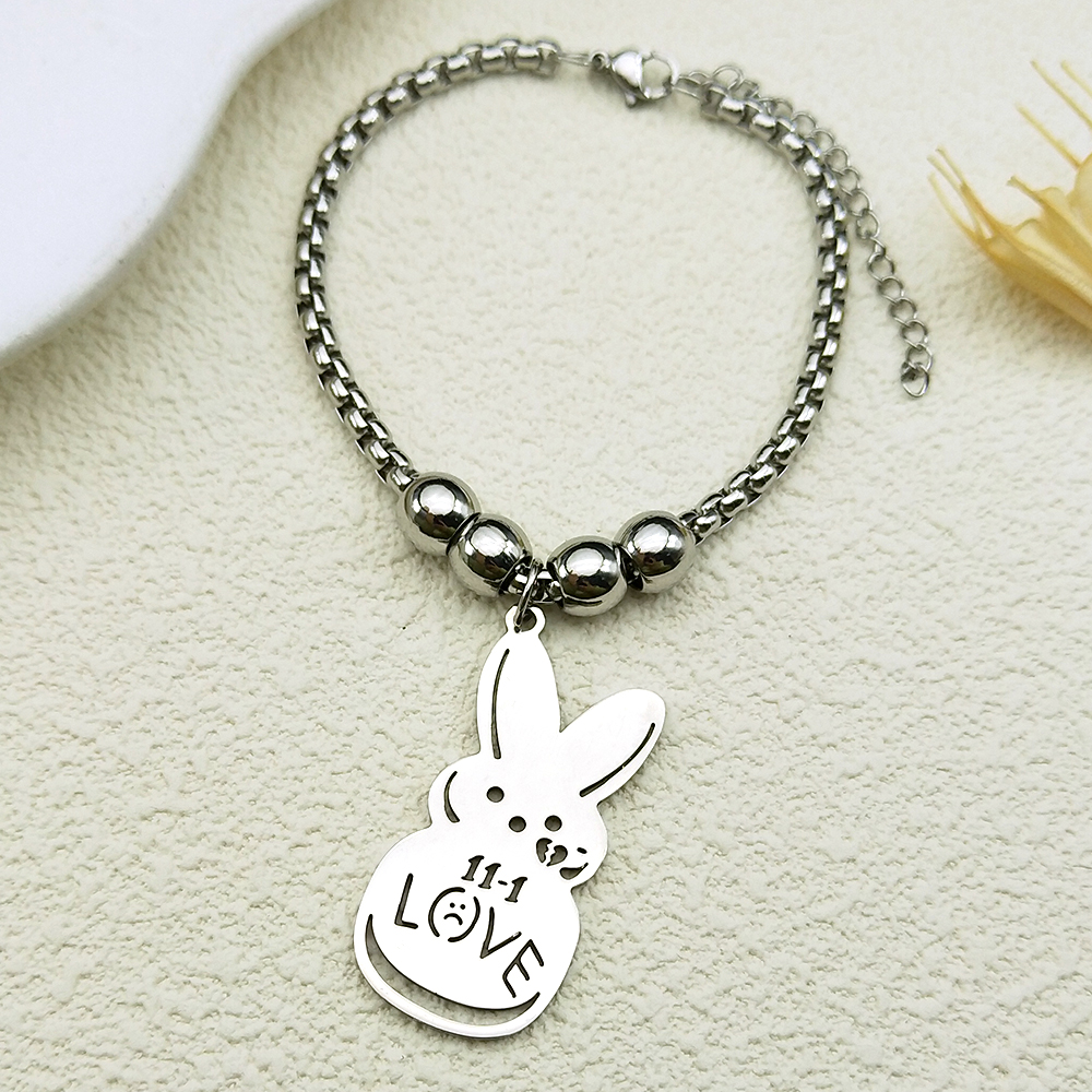 Kpop Lil Peep Rabbit Sad for Love Couple Pendant Necklace for Women Men Stainless Steel Music R.I.P Chain Jewelry Collar Fans: Imitation Rhodium Plated