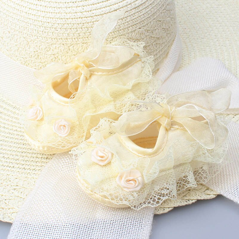 Summer Lace Bows Princess Baby Socks With Anti Slip Soles Newborn Infant Baby Girl Socks Flower Sock Shoes 6-12M Sokken: princess yellow