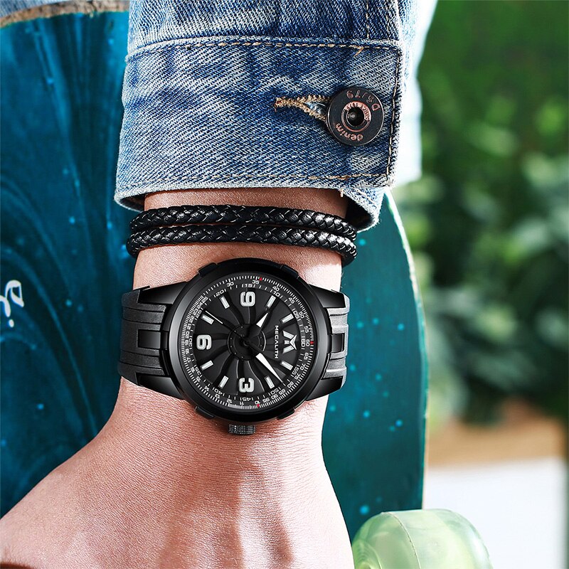 MEGALITH, relojes deportivos militares para hombres, relojes de cuarzo impermeables, relojes creativos para hombre con Dial de rotación de turbina, reloj Relogio Masculino