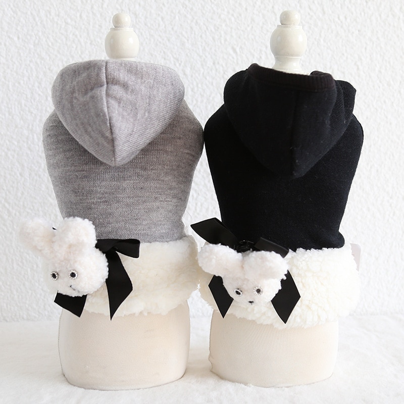 Ropa de perro de dos pies de color rojo y azul con sombrero otoño e invierno, gorro de terciopelo para cachorros, abrigos acolchados de algodón para Perros, peros Acesorios