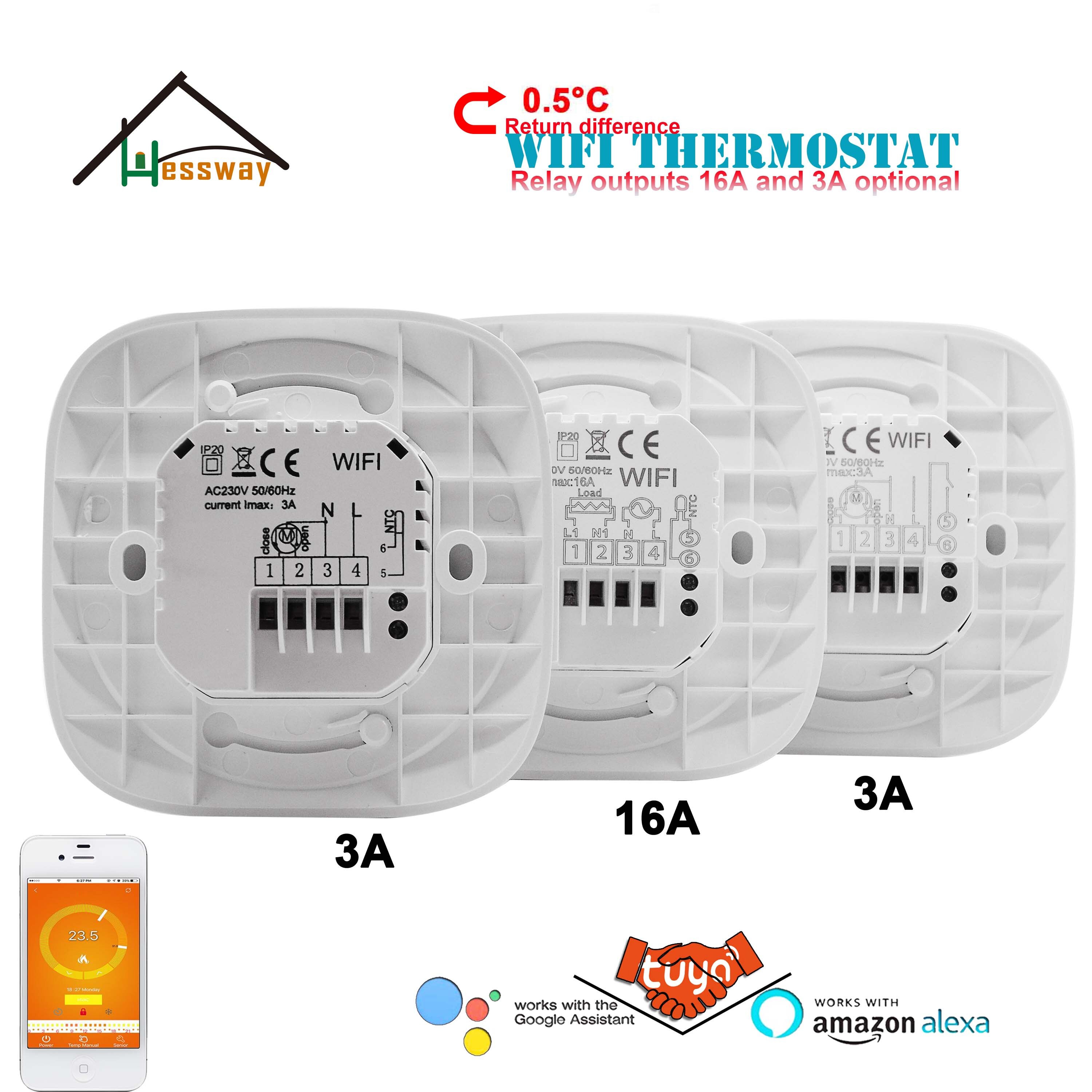 HESSWAY TUYA, termostato digital inteligente WIFI, Interruptor de control de temperatura para la calefacción y el agua