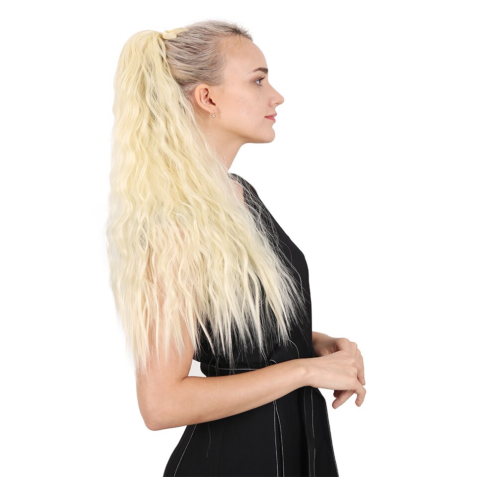 Talang lang corn culry sort hestehale til kvinder varmebestandig syntetisk snøre lang hestehale klips i hair extensions