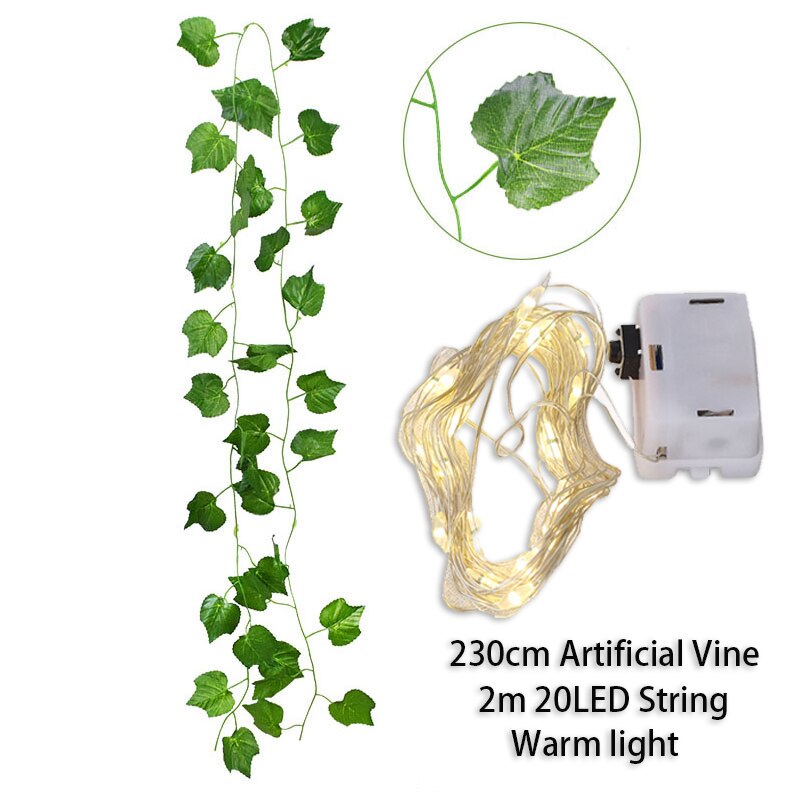 Led ljusslingor murgröna hem bröllop rum dekor konstgjord murgröna blad krans växter diy creeper vine juldekorationer 2022: Vindruvsblad