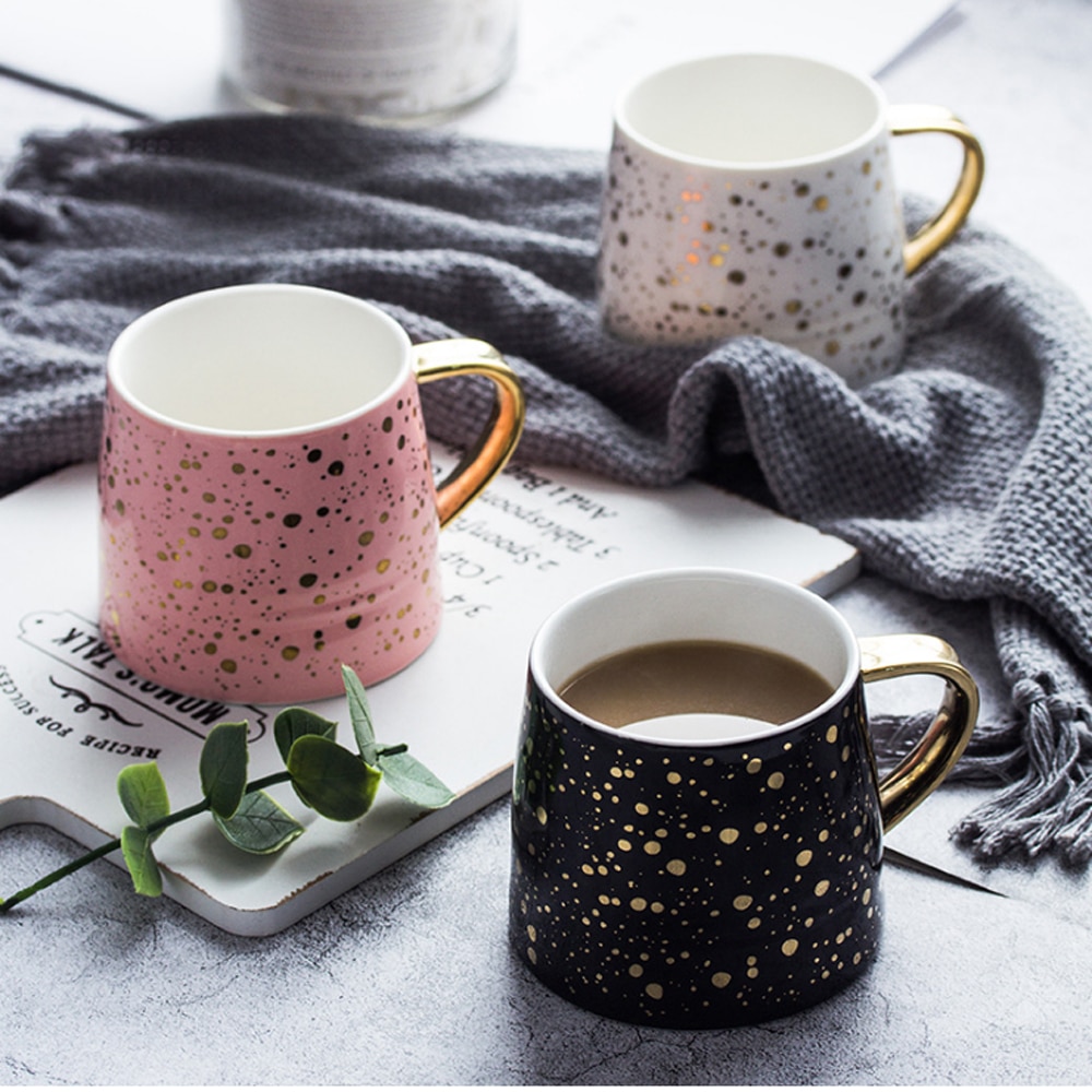 Ceramic Coffee Mug Milk Cup Drinkware Starry Sky Pattern Teacup Simple Mugs pink black white cup