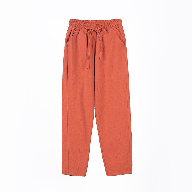 Pantalones bombachos de algodón para mujer, pantalón informal, holgado, liso, hasta el tobillo, coreano, con bolsillo elástico, para verano y otoño: S / bred