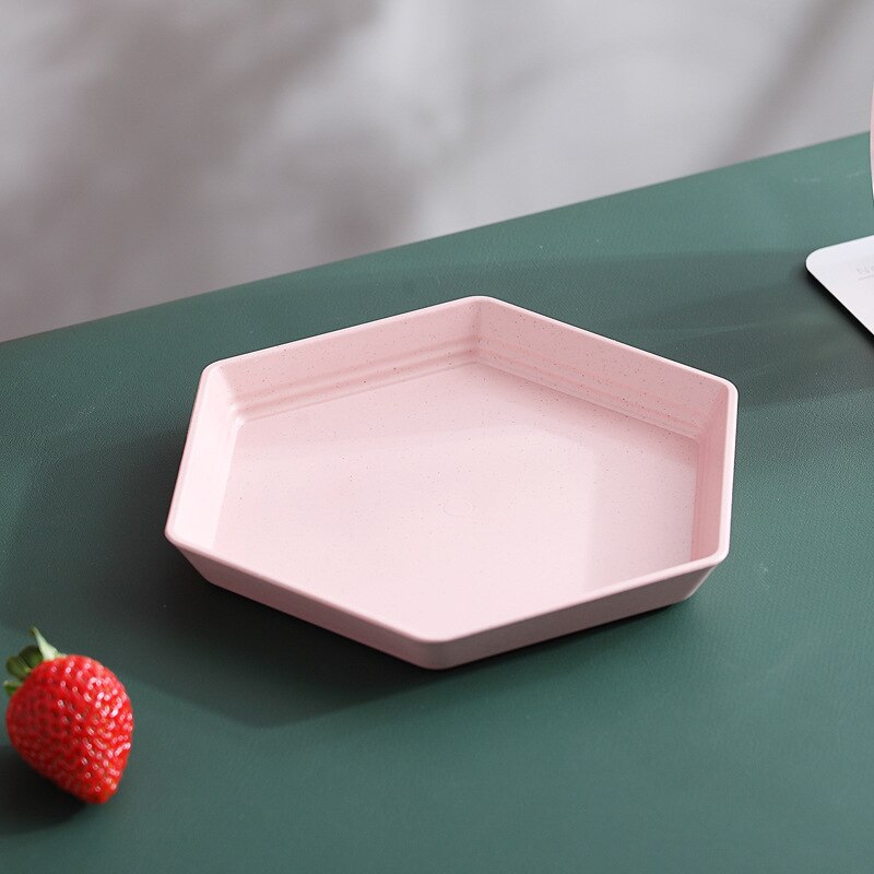 Plateau épais en paille de blé, assiette hexagonale, Snacks de fête, Biscuit, bonbons, gâteau, assiette de fruits, cuisine multifonctionnelle plateau d'assiette naturelle: Pink