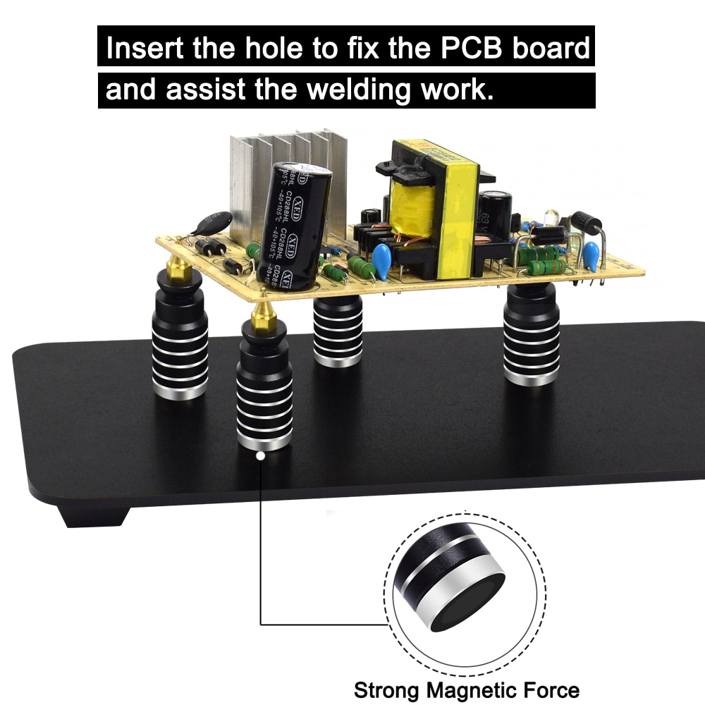 NEWACALOX Helping Hands Third Hand Soldering Station for PCB Holder 4 Flexible Magnetic Arms with 3X LED Magnifier Welding Tool