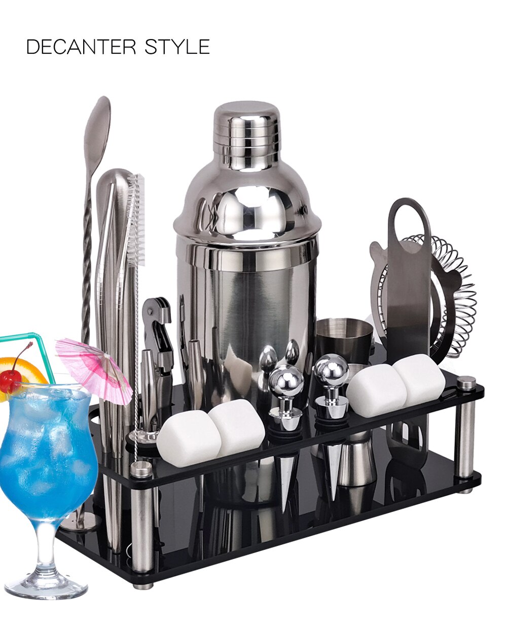 Bartender Kit， 21-Piece Whiskey Stone Cocktail Shaker Set Acrylic Stand， For Mixed Drinks Martini Bar Tools Set Stainless Steel