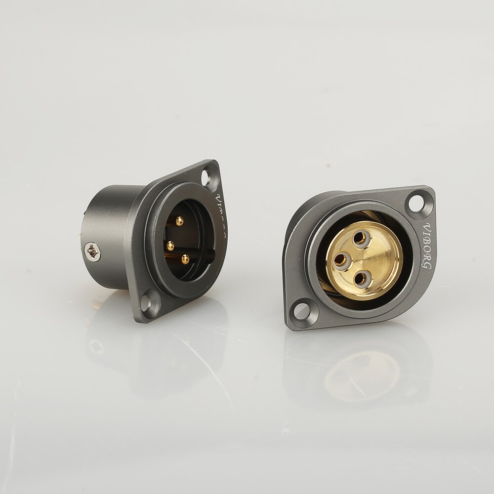 1 Uds Viborg de cobre puro de 24K chapado en oro XLR 3 Pin hembra chasis toma montado en el Panel adaptador soldadura
