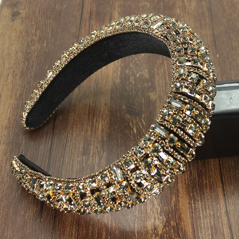 Diadema de lujo palaciego estilo europeo para mujer, bandana con diamantes de imitación brillantes, cristal barroco, esponja gruesa, para: gray