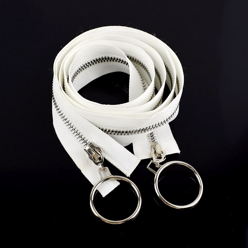 1pc 120cm o ring guld silver metall blixtlås dubbla skjutreglage öppna dragkedjor för att sy kappa gör det själv kläder skräddarverktyg: Vit silver