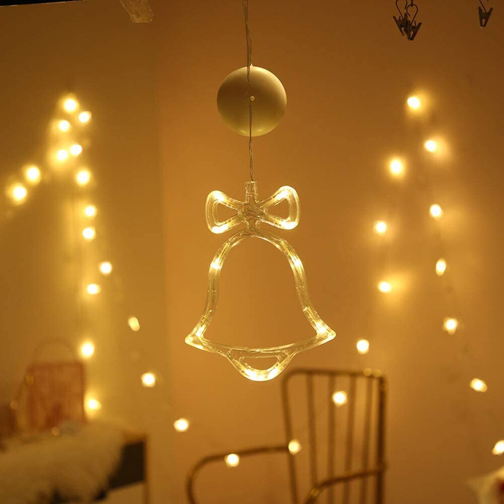 LED Christmas Curtains Light Sucker Window Hanging Lamps Xmas Tree Deer Bells Star Fairy Lights for Home Year Wedding Decor: Bells