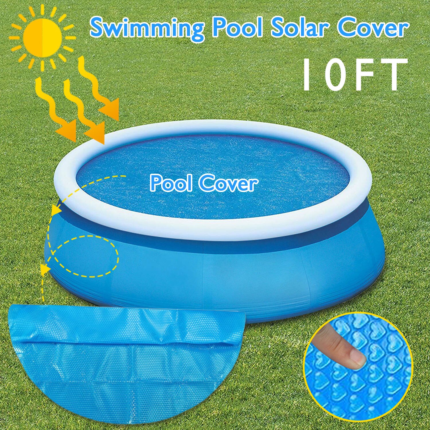 10ft Round Pool Solar Cover Protection Cloth Protector with Digital Thermometer for Inflatable Swimming Pool Above Ground Pool