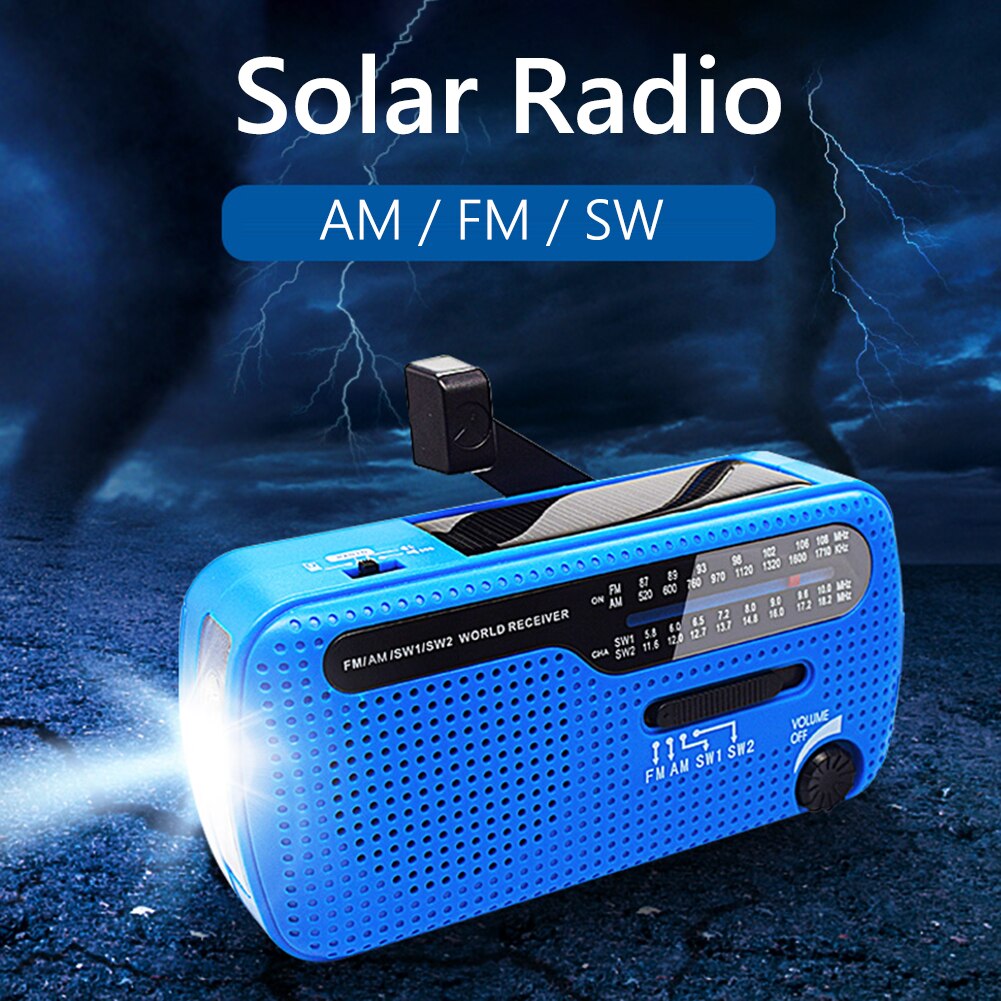 Solar Hand Crank Radio Portable AM/FM Radio with LED Flashlight for Outdoor
