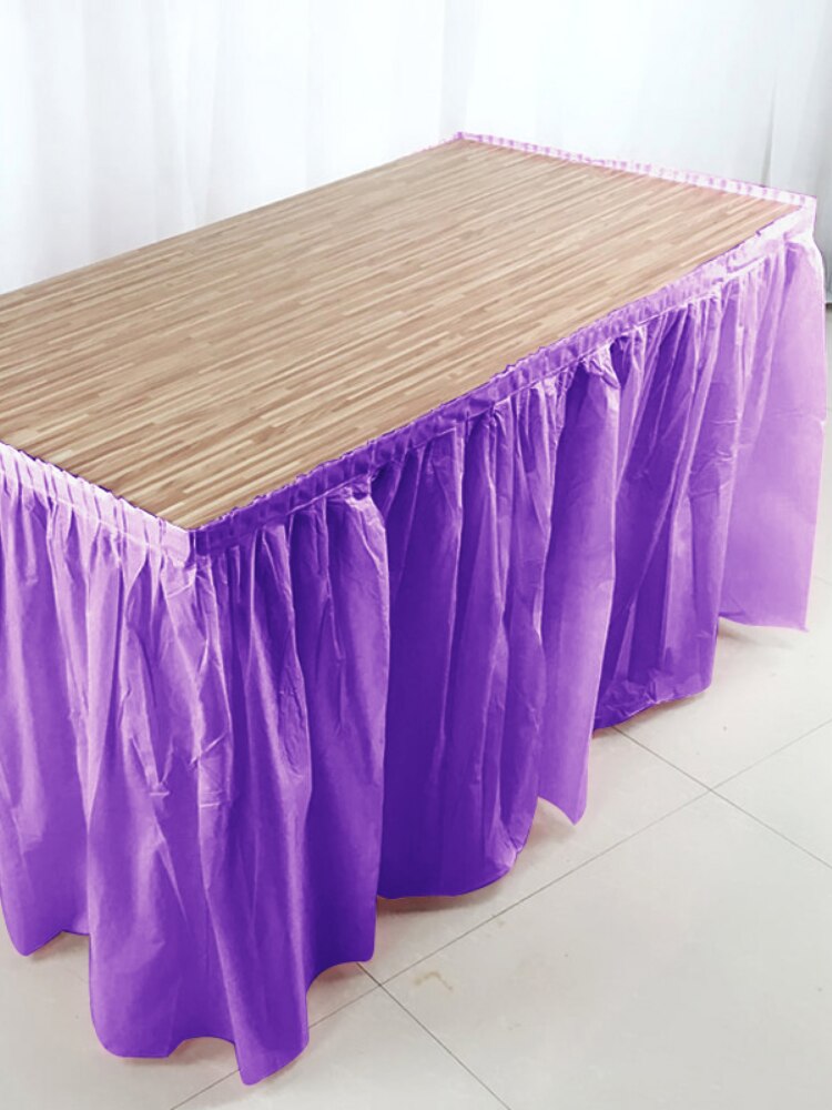 Solid Color Disposable Plastic Table Skirt Baby Shower Birthday Party Outdoor Wedding Party Table Skirt Table Decoration: Purple