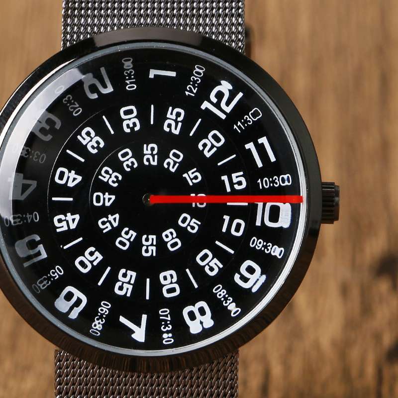 Turntable Dial Watch Men and Women Special Number Hour Clock Full Steel Mesh Band Unisex Bangle Quartz Relogios