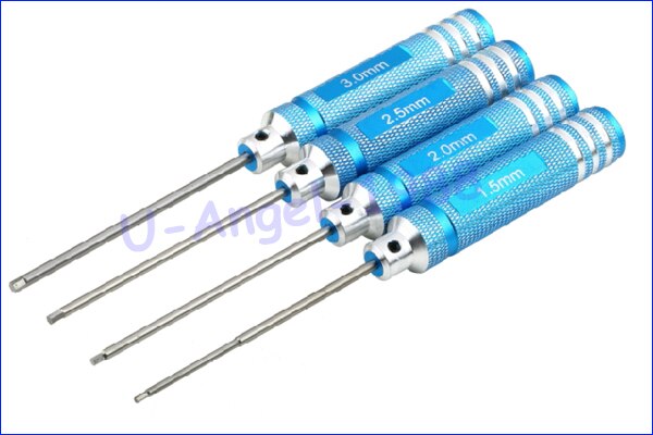 Herramientas RC, juego de destornilladores hexagonales de 4 Uds., chapado en titanio endurecido, destornillador de 1,5 2,0 2,5 3,0mm para helicóptero RC, barco, juguetes para coches: Azul