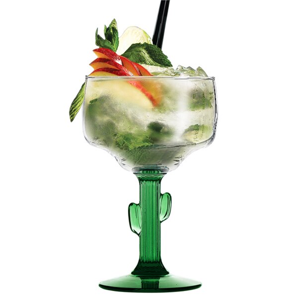 2 st mexikanskt glas margarita saguaro kaktus grön kant handblåst uppsättning  of 2