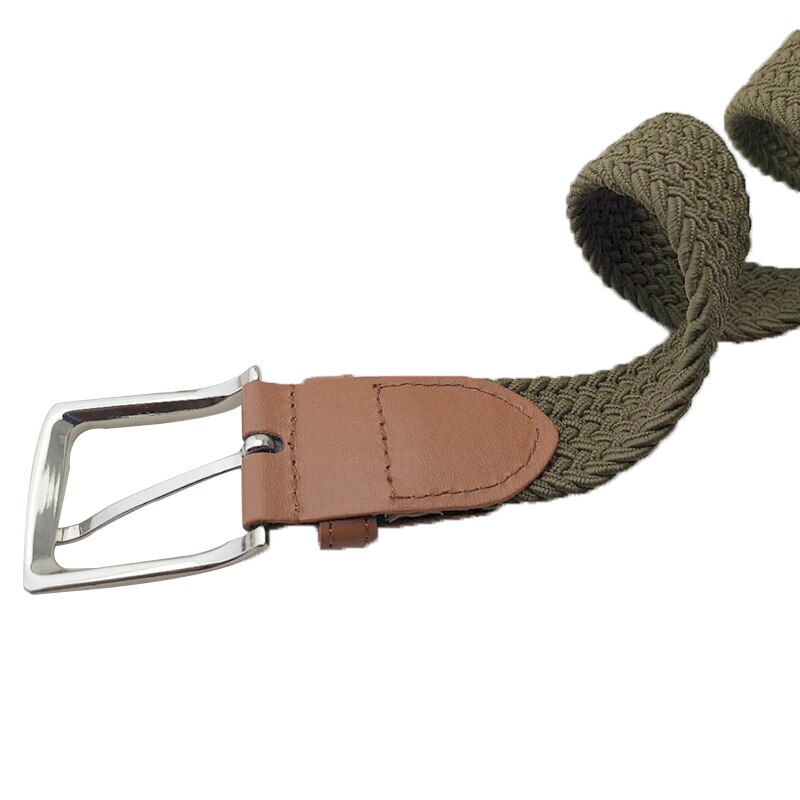 Green Longer Elastic Belts For Men Woven Braided Fabric Comfort Stretch Casual Belts Wide Metal Stretch Canvas Belt