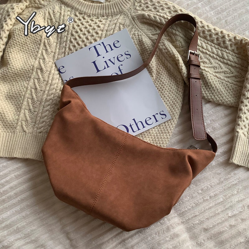 Large Capacity Hobos Bag For Women Vintage Nubuck PU leather Shoulder Bag Solid Color Female Crossbody Bag Handbags And Purses