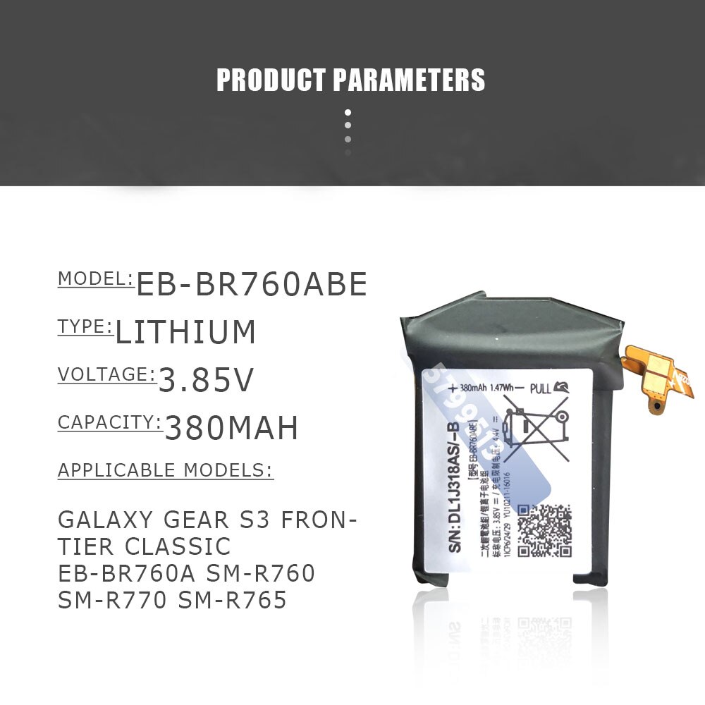 1 unids/lote nueva 380mAh EB-BR760ABE batería para Samsung Gear 3 frontera de S3 clásico EB-BR760A SM-R760 SM-R765 SM-R765S SM-R770