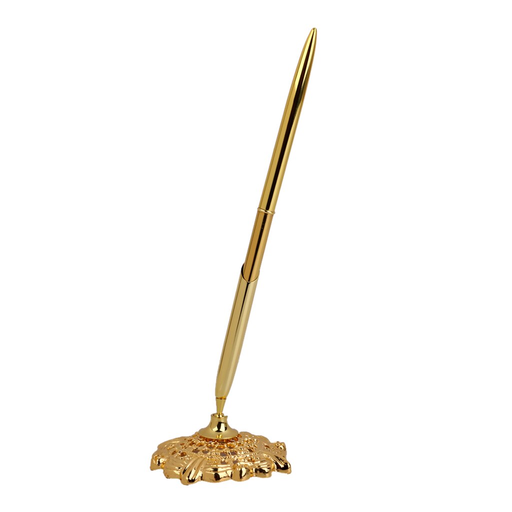 Golden Signing Pen W.Gorgeous Holder Reception Wedding Guest Sign Signature