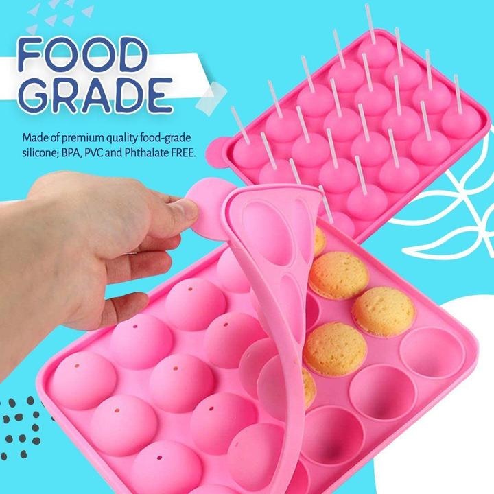 Pro Cake Pops Mold 20 Grids Big Size Silicone Ice Cream Mold Popsicle Molds Ice Tray Fruit Ice Moulds Round Shape Pink: Default Title