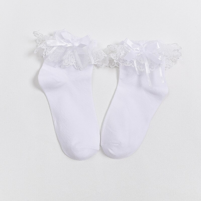 Summer Women Socks Girl Ruffle Sock Cute White Pink Lace Cotton Socks For Girls Lace Ruffle Frilly Ankle Socks: White
