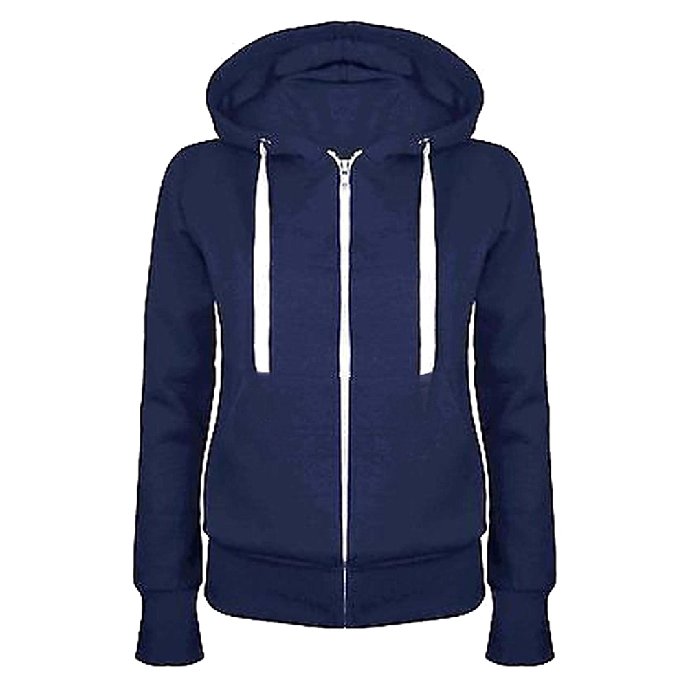Lässige damen einfarbig langarm hoodie Winter warm reißverschluss kapuzenpullover