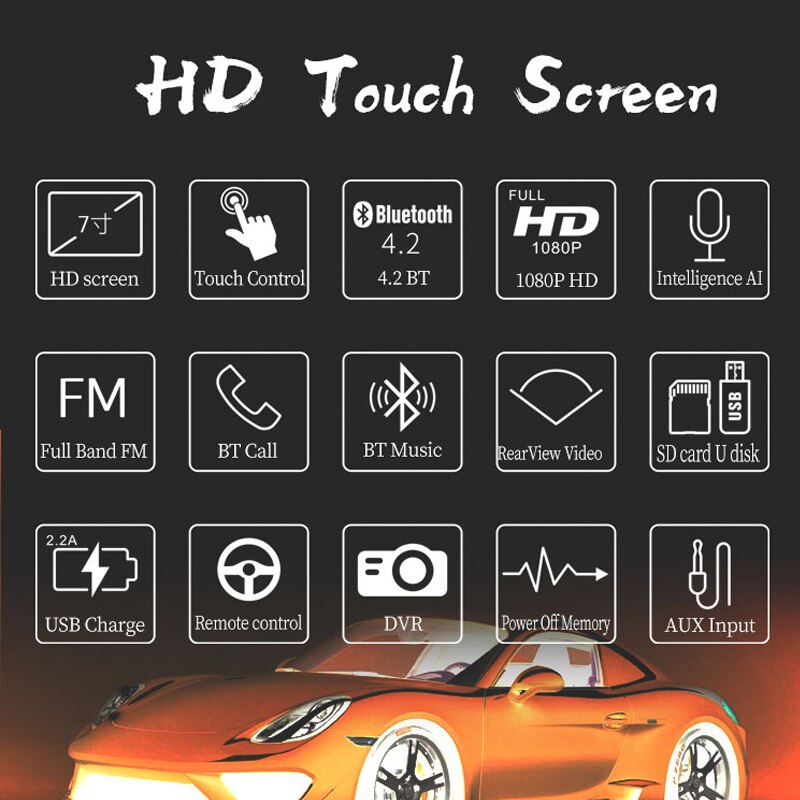 Car Radio MP5 Mirror Link 7” HD Bluetooth AUX IN USB 2din ISO Rear View Camera Remote Control FM Android