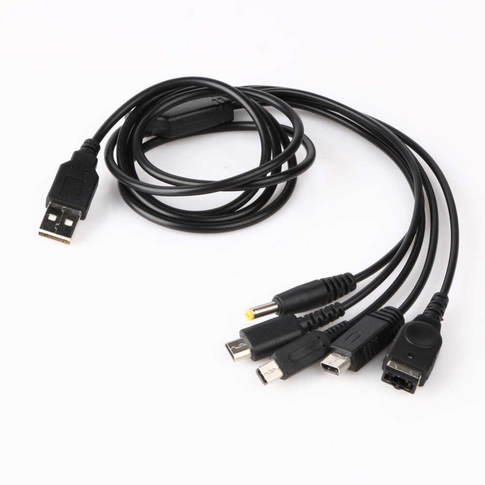 5 in 1 USB Charger Cable Micro USB Type C Fast Charging Game Accessories USB Charger Cables Black