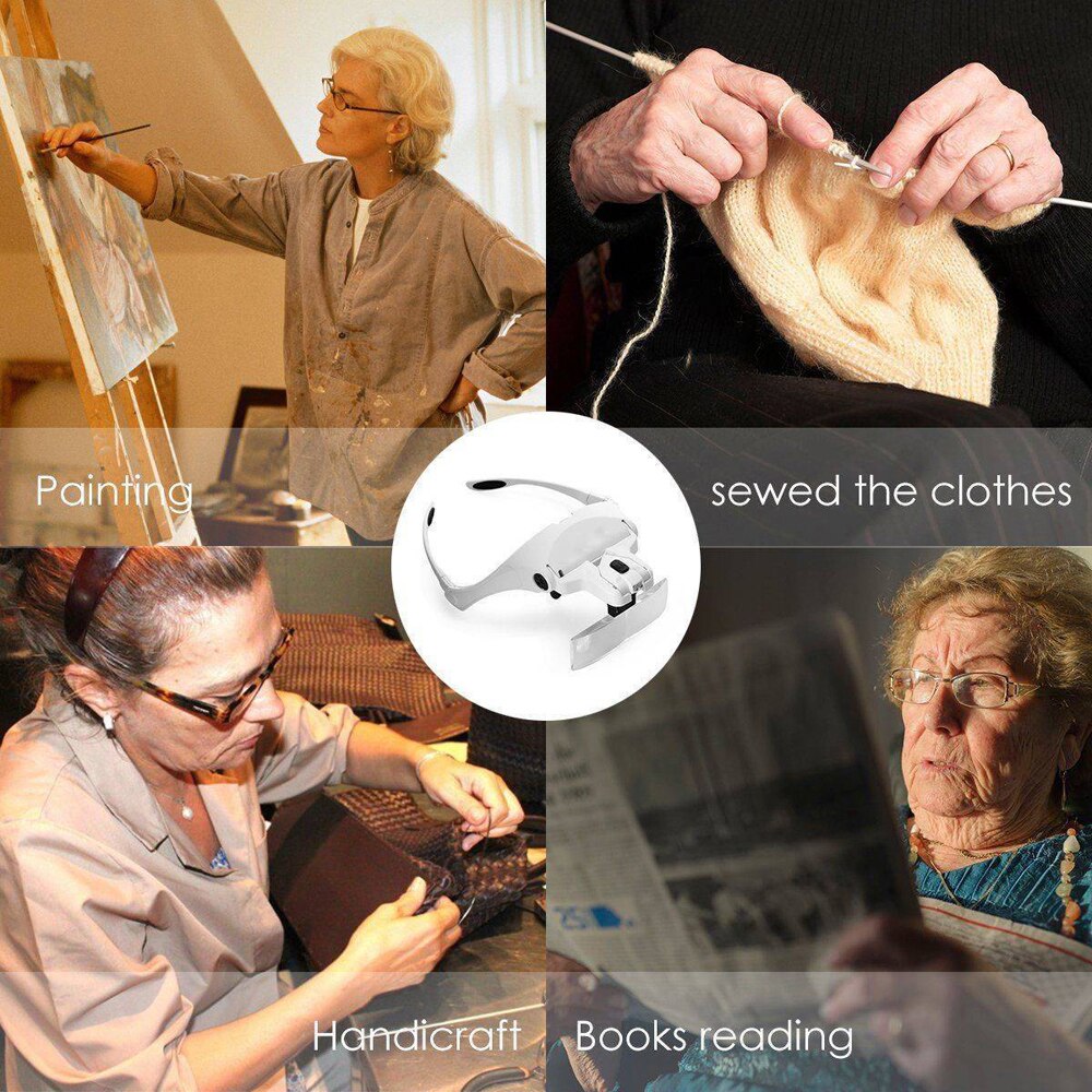 Illuminated Loupe Magnifier Magnifying Glass With LED Light Stand Magnification Headband Adjustable Head 2 Lights Illumination