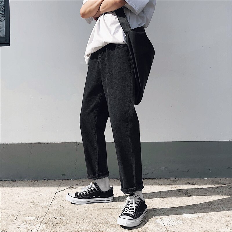 Jeans menn rette bukser løs fritid trendy harajuku herre ankellang enkel matchende pluss størrelse 3xl bunt solid retro
