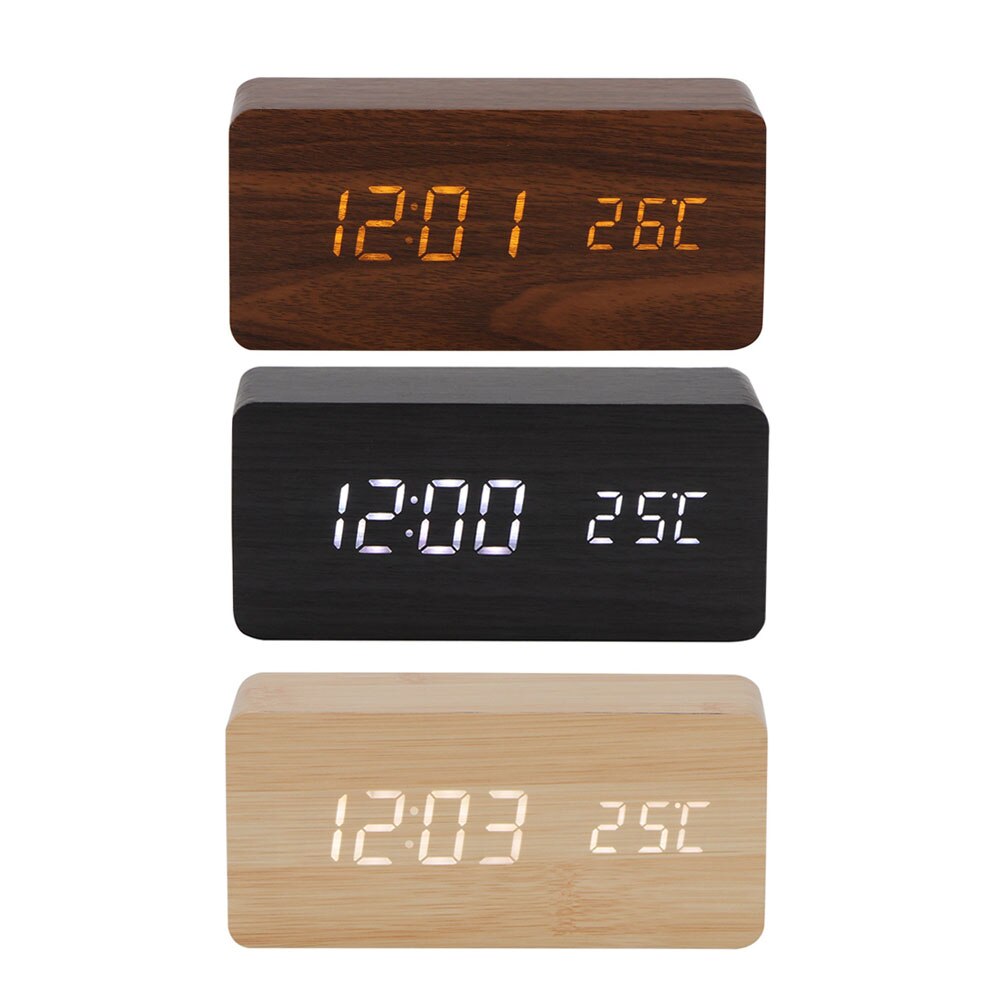 Digital Thermometer Holz LED Alarm Uhr Hintergrundbeleuchtung Stimme Kontrolle Holz retro glühen Uhr Schreibtisch Tabelle leuchtend Alarm Uhren