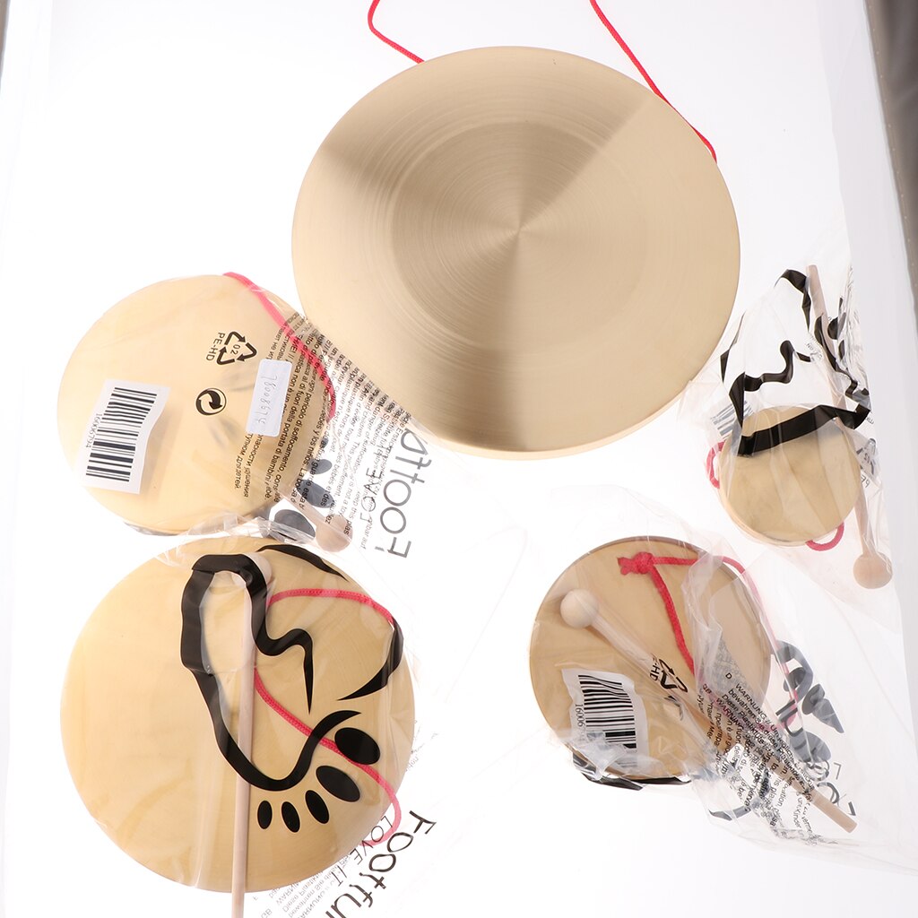 Platillos de mano de 4 pulgadas, instrumento Musical de percusión de la capilla de cobre Gong con martillo de juego redondo (10cm)